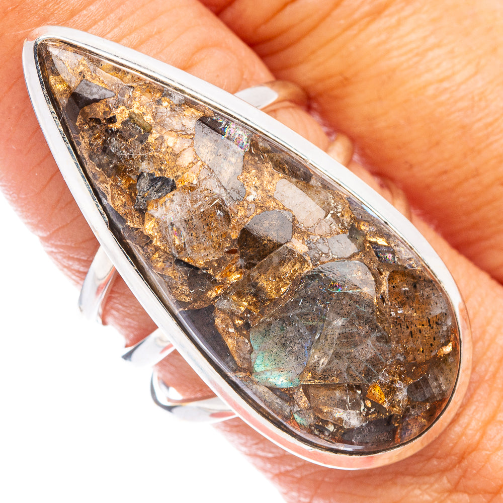 Large Copper Labradorite Ring Size 9.25 (925 Sterling Silver) R7480