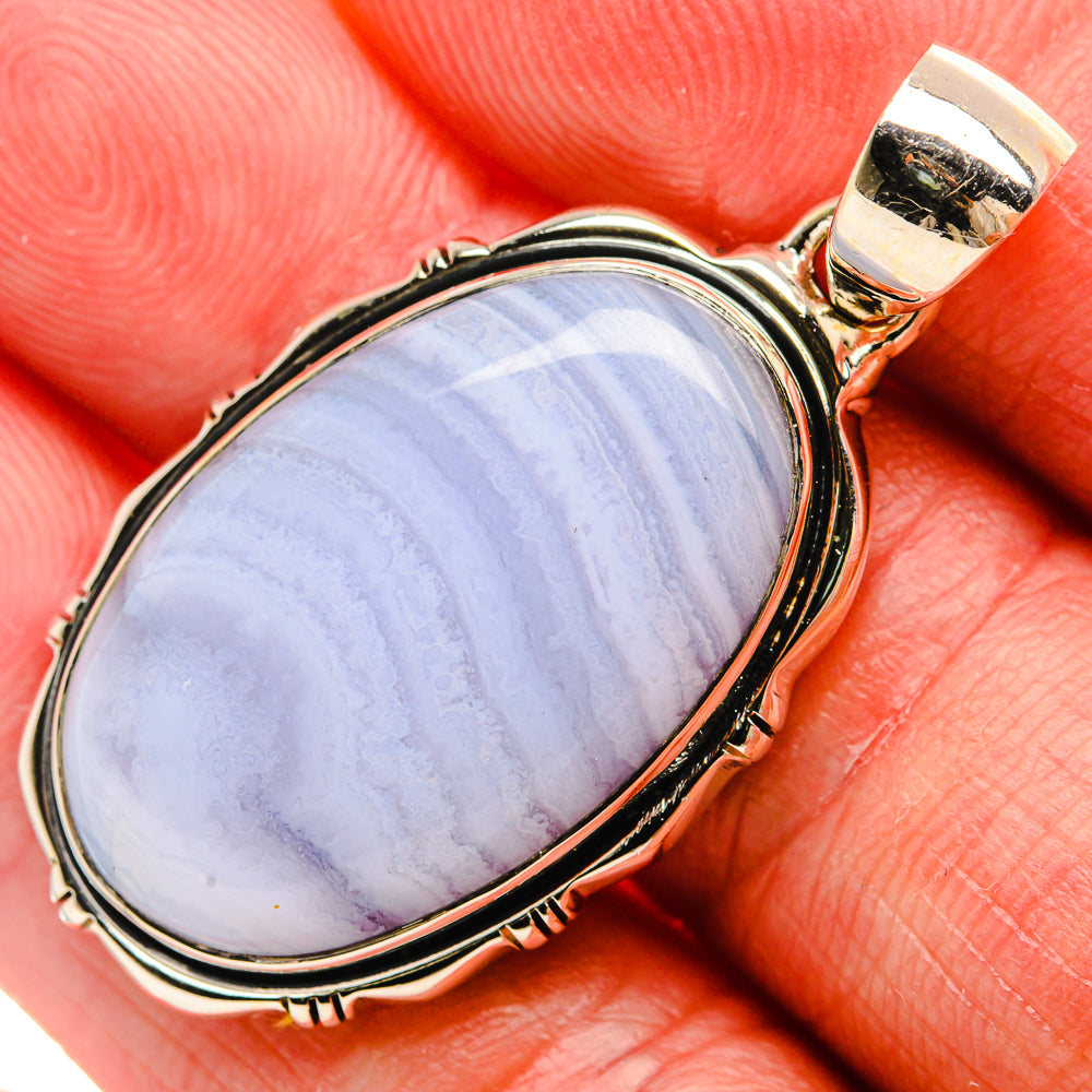 Blue Lace Agate Pendant 1 3/4" (925 Sterling Silver) PD38047