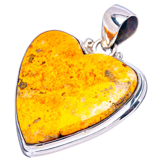Heart-shaped jasper pendant with yellow Bumble Bee Jasper stone in .925 silver