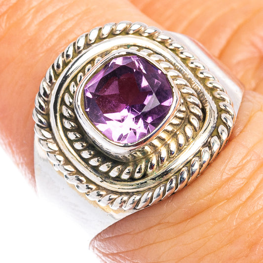 Amethyst gemstone ring with ornate .925 sterling silver setting, oval purple stone