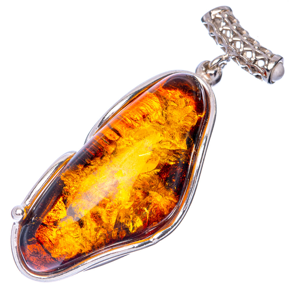 925 sterling silver oval Baltic amber pendant with chain and bail