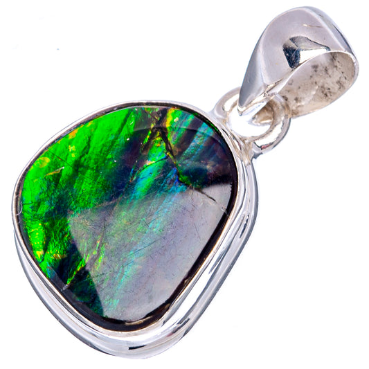 Heart ammolite pendant with .925 sterling silver bail, green and blue iridescent stone