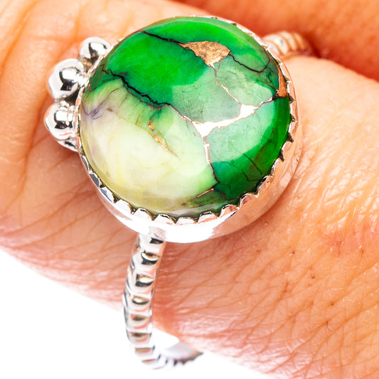 925 sterling silver ring with oval green turquoise stone, claw-set