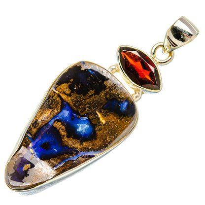 Boulder Opal, Garnet Pendant 2" (925 Sterling Silver) PD37886