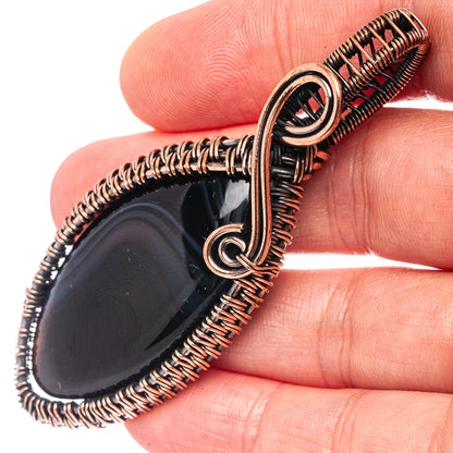 Banded Agate Wire Wrap Pendant 2 3/4" (Oxidized Copper)