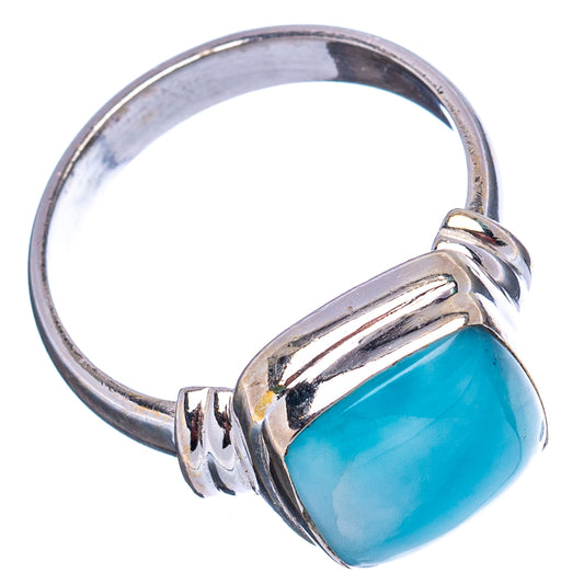 925 sterling silver ring with oval blue larimar cabochon and split band