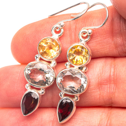 White Quartz, Citrine, Garnet Earrings 1 5/8" (925 Sterling Silver) E432269