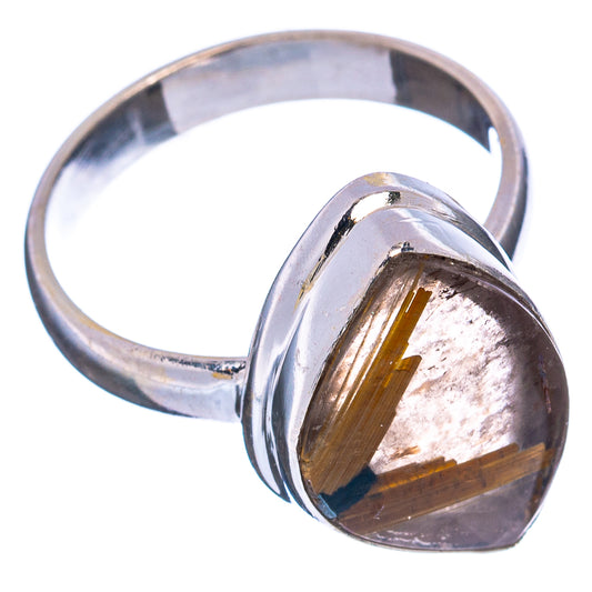 Sterling silver oval rutilated quartz ring, side view with golden streaks