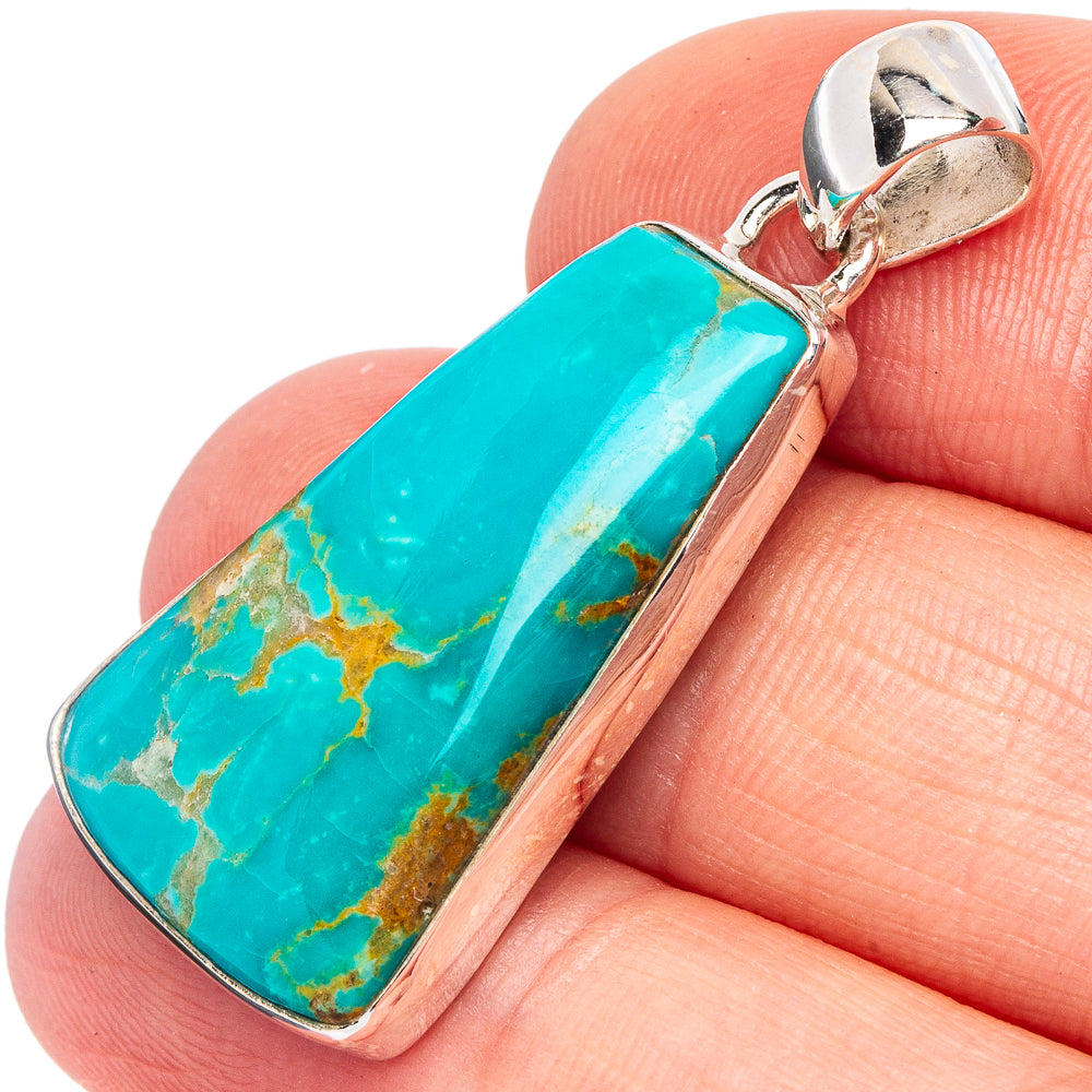 Turquoise rectangle pendant with 925 sterling silver bezel and bail