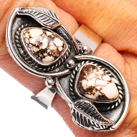 Sterling silver adjustable ring with two oval wild horse jasper stones on ornate setting