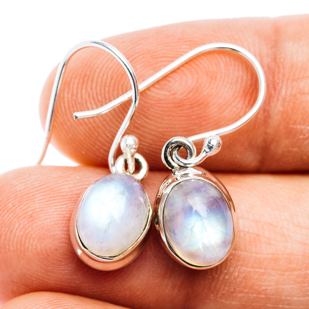 Rainbow Moonstone Earrings 1" (.925 Sterling Silver)