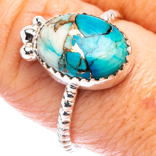 925 sterling silver turquoise oval ring with bezel setting and scalloped band