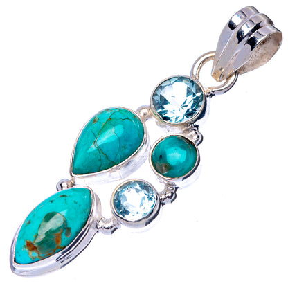 Sterling silver turquoise and blue topaz pendant with top loop bail