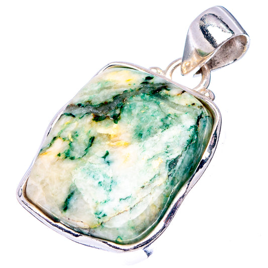 Sterling silver mariposite pendant with rectangular green-yellow stone and loop bail