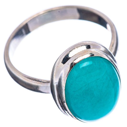 Turquoise oval amazonite gemstone sterling silver ring with round bezel