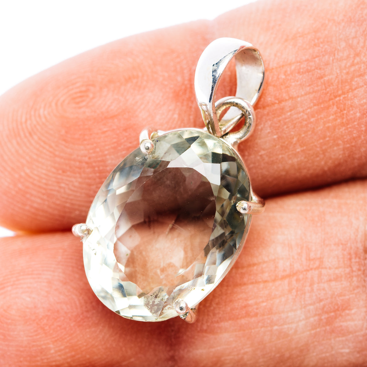 Faceted Prasiolite Pendant 1 1/8" (.925 Sterling Silver)
