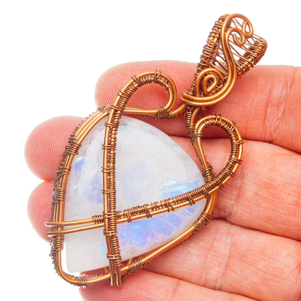 Rainbow Moonstone Wire Wrap Pendant 2 3/4" (Copper)