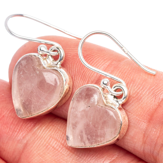 Rose Quartz Heart Earrings 1 1/8" (925 Sterling Silver) E1856