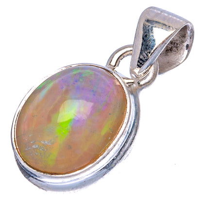 Large oval opal pendant with textured silver bail and bezel, multicolor iridescence