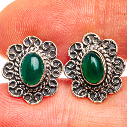 Green Onyx Dainty Earrings 5/8" (925 Sterling Silver) E432508