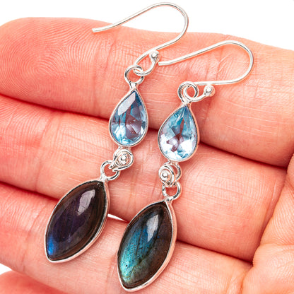 Labradorite, Blue Topaz Earrings 2" (.925 Sterling Silver)