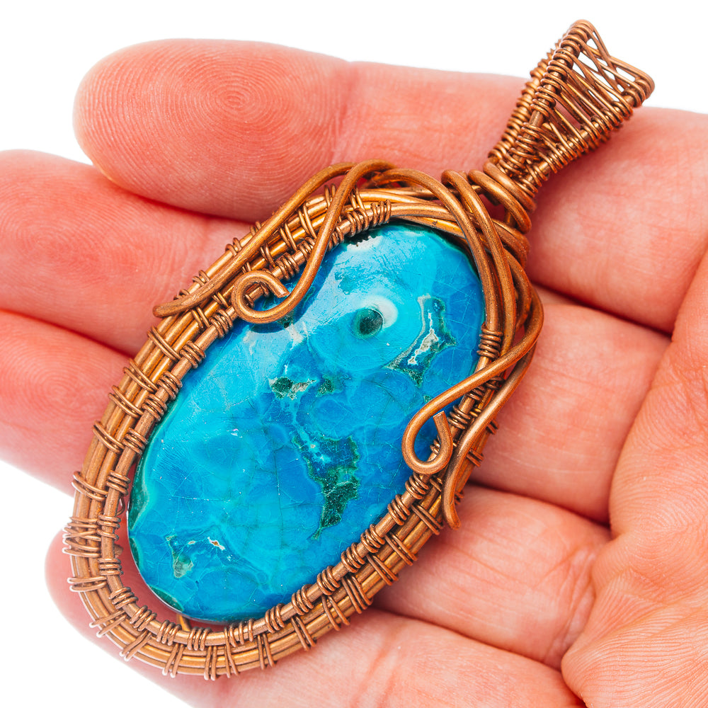 Chrysocolla Wire Wrap Pendant 2 3/4" (Copper)