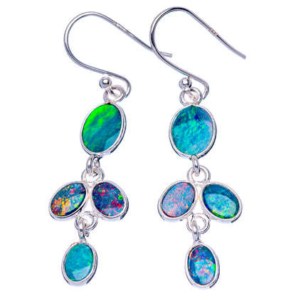 Rare Doublet Opal Earrings 1 3/4" (925 Sterling Silver) E1662