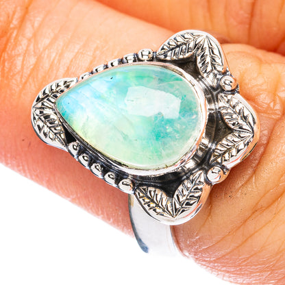 Green Moonstone Ring Size 6.75 (925 Sterling Silver) R3712