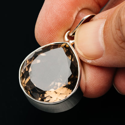 Premium 39ct Faceted Smoky Quartz Pendant 1 1/2" (.925 Sterling Silver)