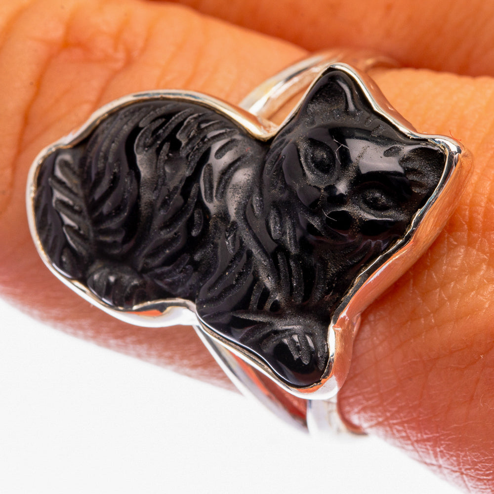 Black Onyx Cat Ring Size 9.25 (925 Sterling Silver) R142134