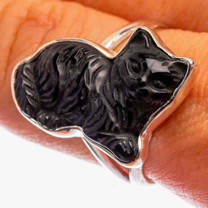 Black Onyx Cat Ring Size 9.25 (925 Sterling Silver) R142134