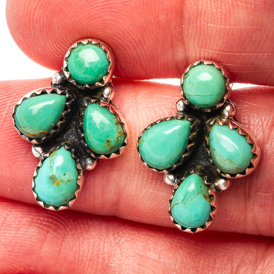 Turquoise cluster earrings with oval stones and .925 sterling silver settings