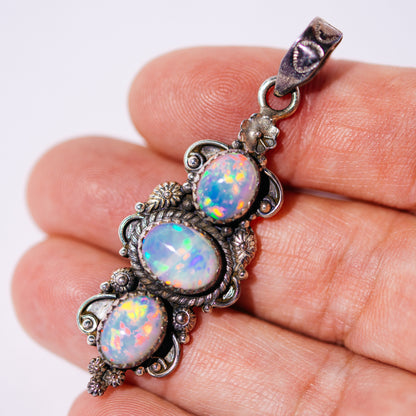Large Southwestern Style Ethiopian Opal Pendant 2 1/8" (.925 Sterling Silver)