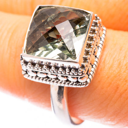 Faceted Green Amethyst Ring Size 9.75 (925 Sterling Silver) R141483