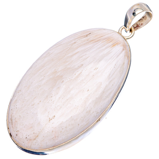 Oval white sc?lecite gemstone pendant with sterling silver bail, side view