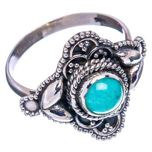 Turquoise oval gemstone sterling silver ring, bead-and-scroll filigree, size 7.25