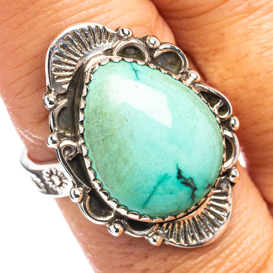 Exclusive Southwestern Style Hubei Turquoise Ring Size 9 Adjustable (.925 Sterling Silver)