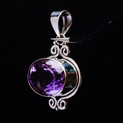17.77ct Faceted Brazilian Amethyst Pendant 1 5/8" (.925 Sterling Silver)
