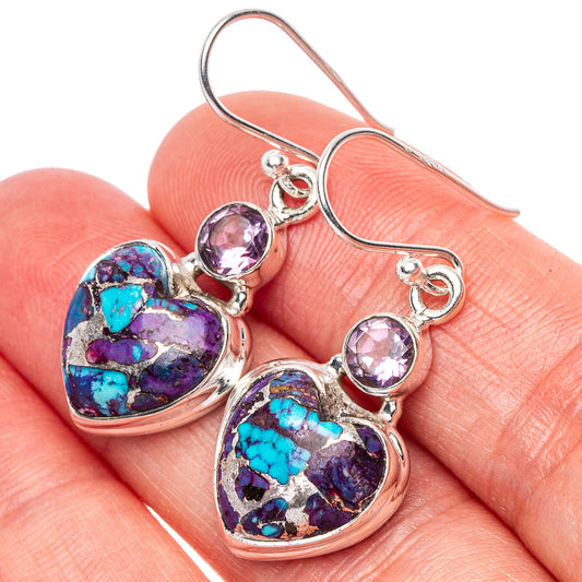 Purple Copper Composite Turquoise, Amethyst Earrings 1 3/8" (925 Sterling Silver) E1641