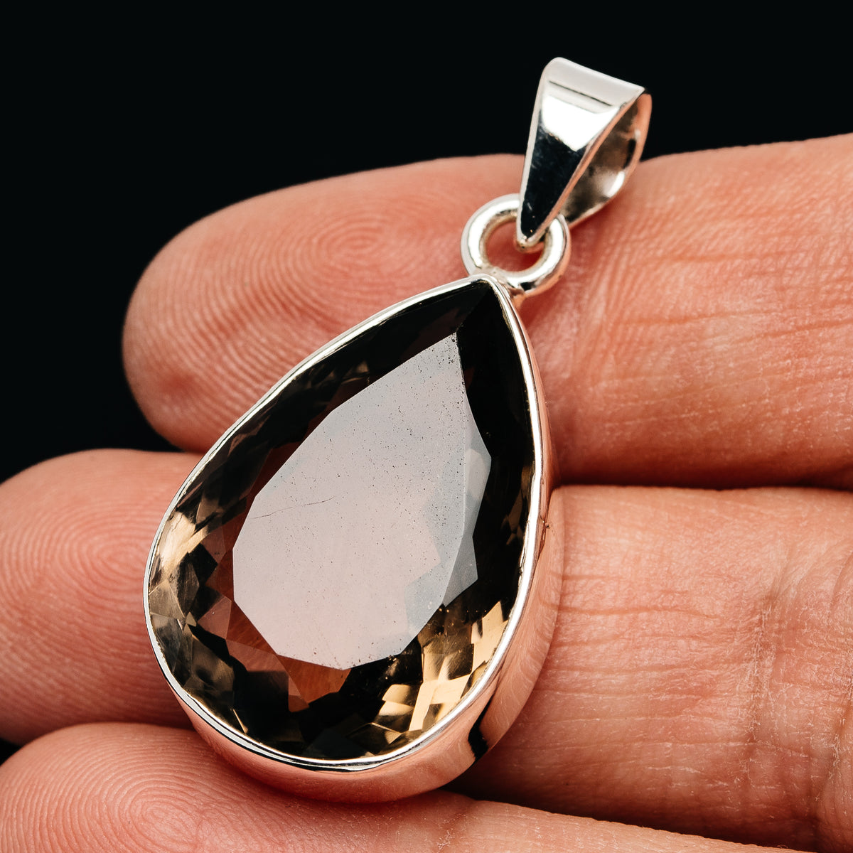 Premium 26ct Faceted Smoky Quartz Pendant 1 1/2" (.925 Sterling Silver)