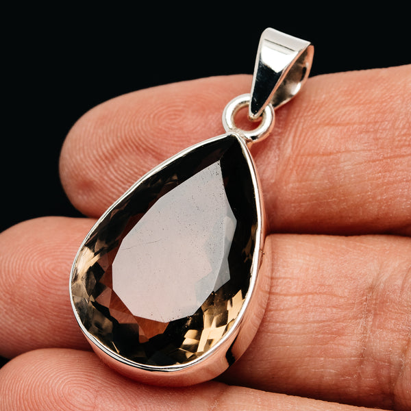 Premium 26ct Faceted Smoky Quartz Pendant 1 1/2" (.925 Sterling Silver)