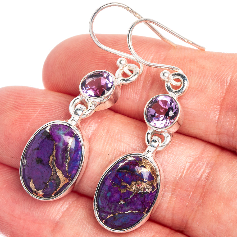 Purple Copper Composite Turquoise, Amethyst Earrings 1 5/8" (925 Sterling Silver) E433017