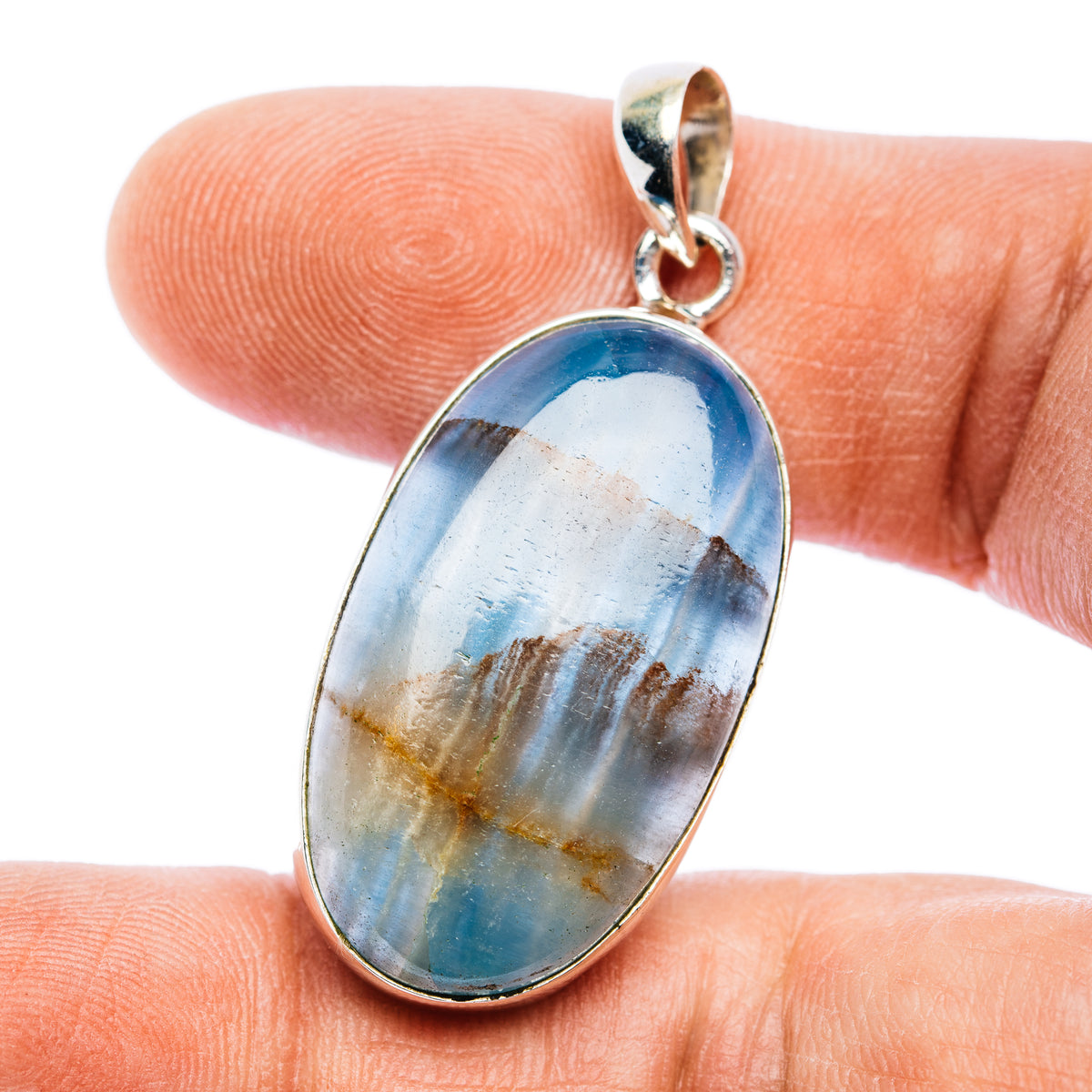Rare Aquatine Lemurian Calcite Pendant 1 5/8" (.925 Sterling Silver)