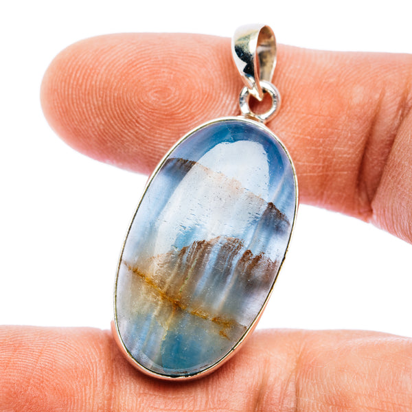 Rare Aquatine Lemurian Calcite Pendant 1 5/8" (.925 Sterling Silver)