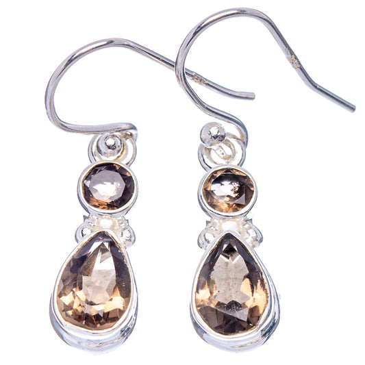 Smoky quartz teardrop earrings with dark round and pear stones, .925 sterling silver