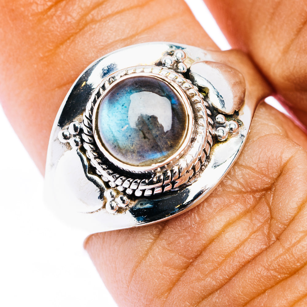 Labradorite Ring Size 6 Adjustable (.925 Sterling Silver)
