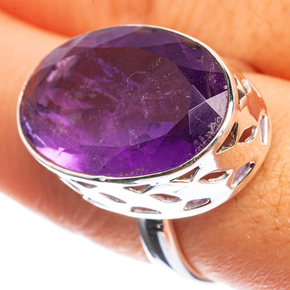 Large Faceted Amethyst 925 Sterling Silver Ring Size 8.75
