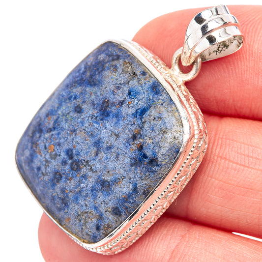 Dumortierite pendant, .925 sterling silver bezel setting with blue cabochon stone