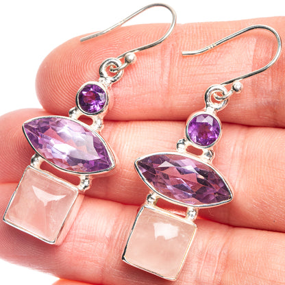 Rose Quartz, Amethyst Earrings 1 3/4" (925 Sterling Silver) E432593