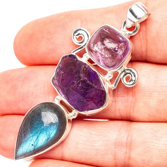 925 sterling silver pendant with purple amethyst and blue labradorite cabochons